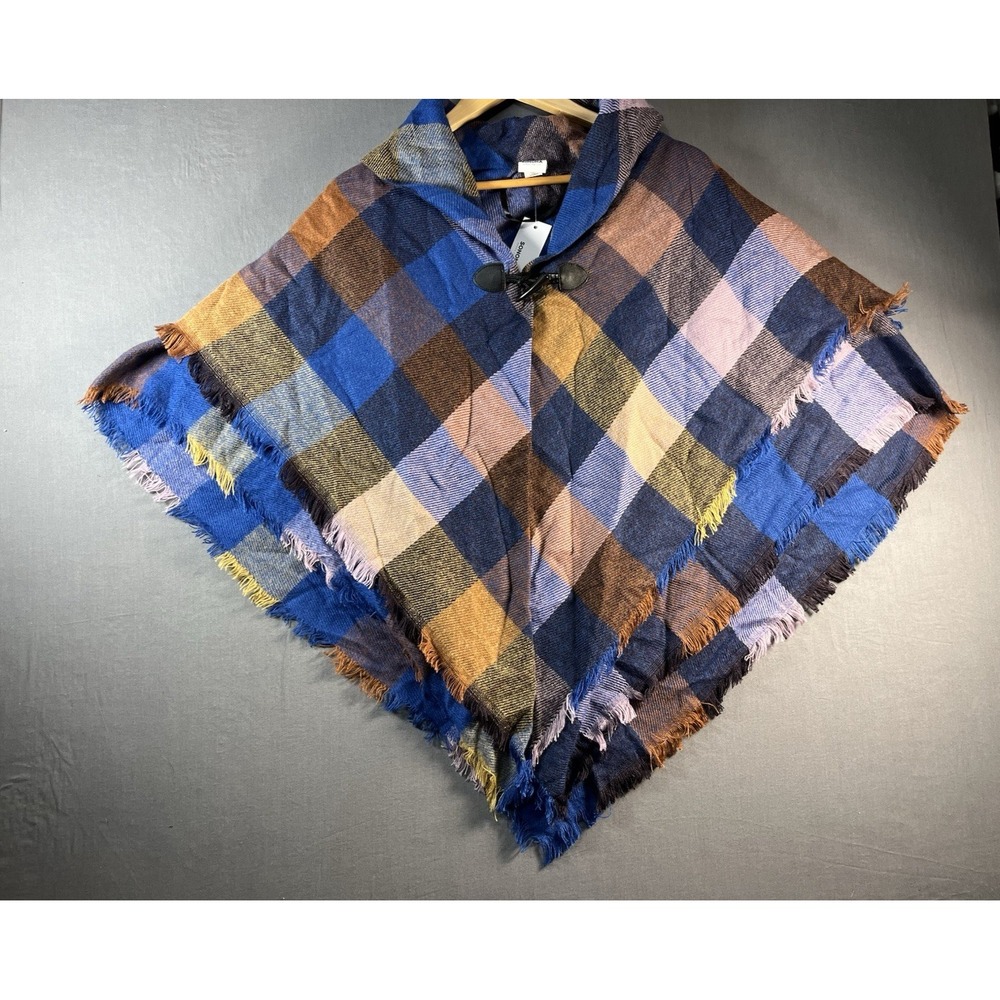 Sonoma Plaid Poncho Wrap Brown Blue  Closure Brand New With Tags Sz O/S